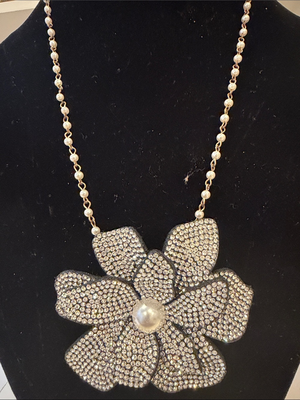 Crystal Pave Flower Pendant Necklace - Silver